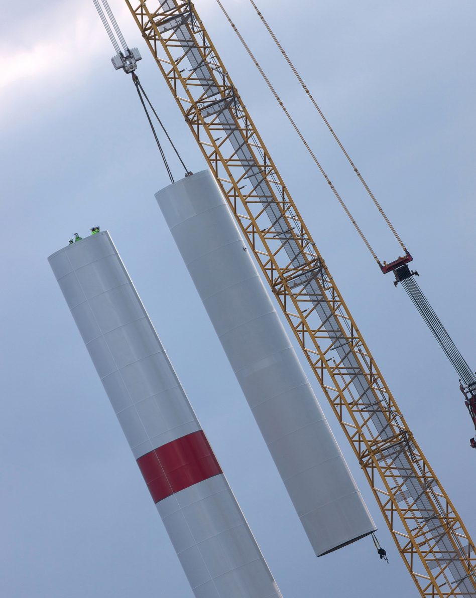 a modern wind turbine construction site